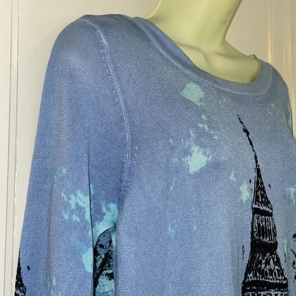 Joseph A. periwinkle blue long 3/4 sleeve sweater with Big Ben on front & back - Picture 9 of 9